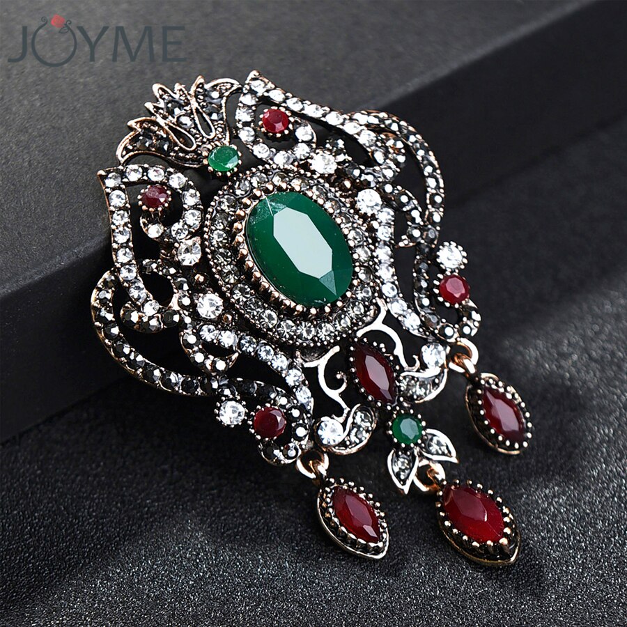  Arabesque  ġ Ű    Ʈ  ÷     ġ ġ Hijab /Ethnic Arabesque Flower Brooches Turkish Green Jewelry Women Retro Gold Color